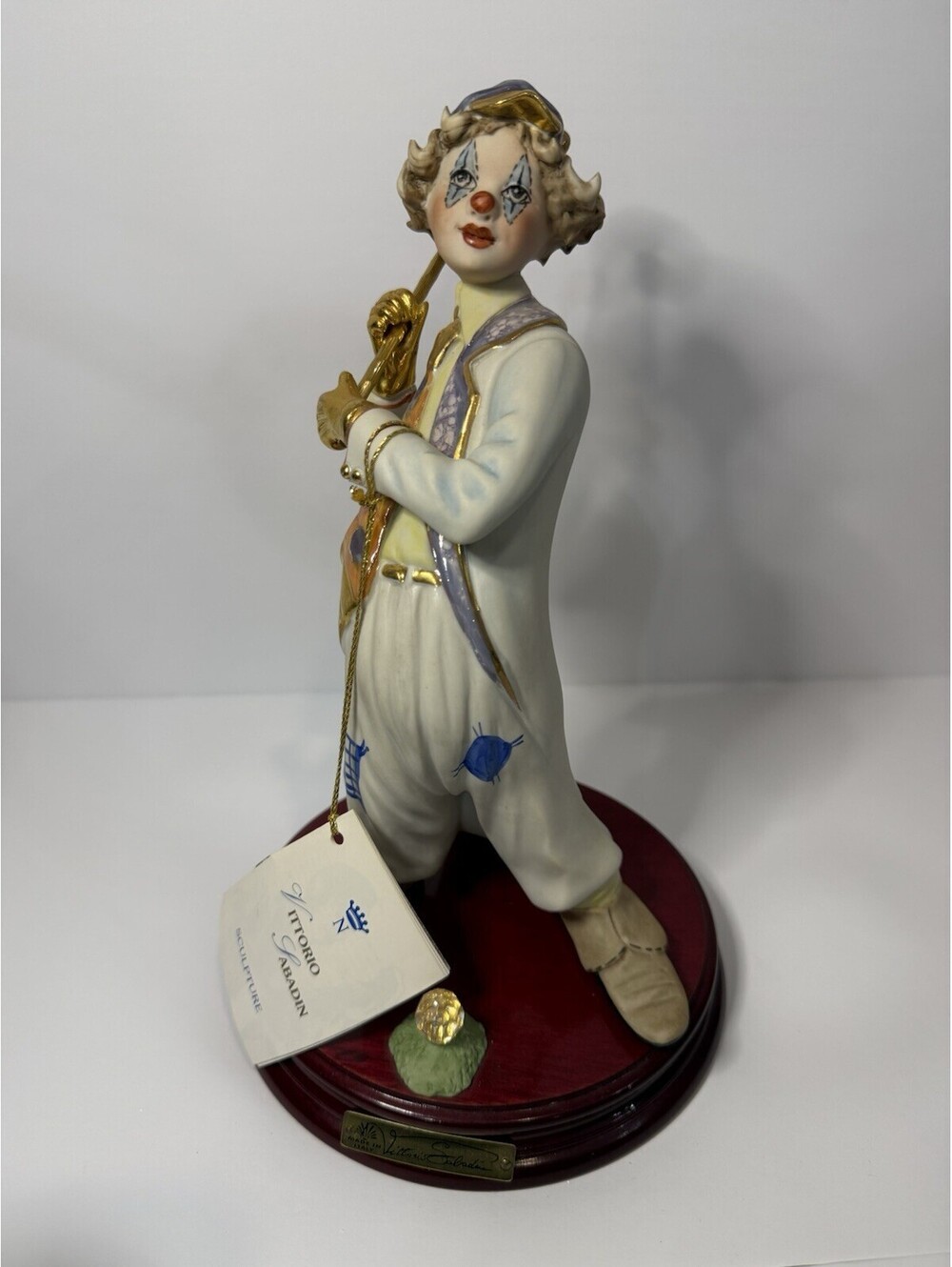 Vittorio Sabadin Swarovski Clown - Golf - Capodimonte Porcelain Tall Figure